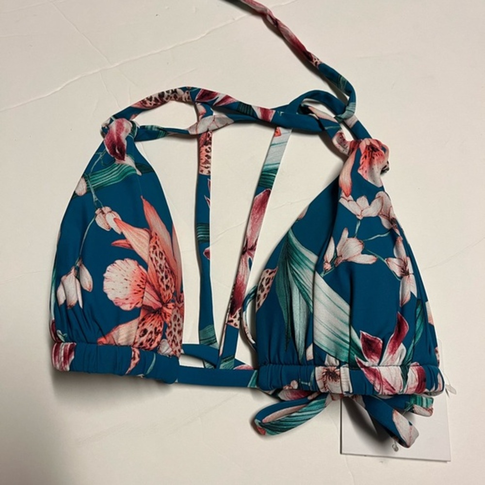 La Blanca Teal Floral Bikini Top